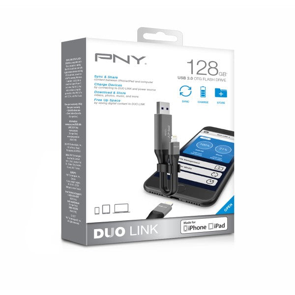 Pen Drive with Lightning Duo-link PNY 128 GB OTG Grey