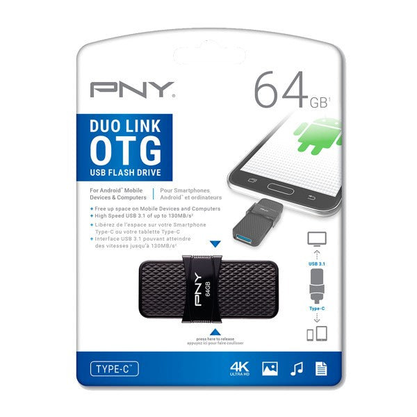 Pendrive PNY Duo-Link 64 GB USB 3.1/USB-C Black