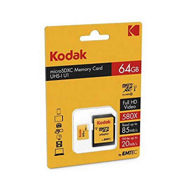 Micro SD Memory Card with Adaptor Kodak UHS-I U1 Yellow