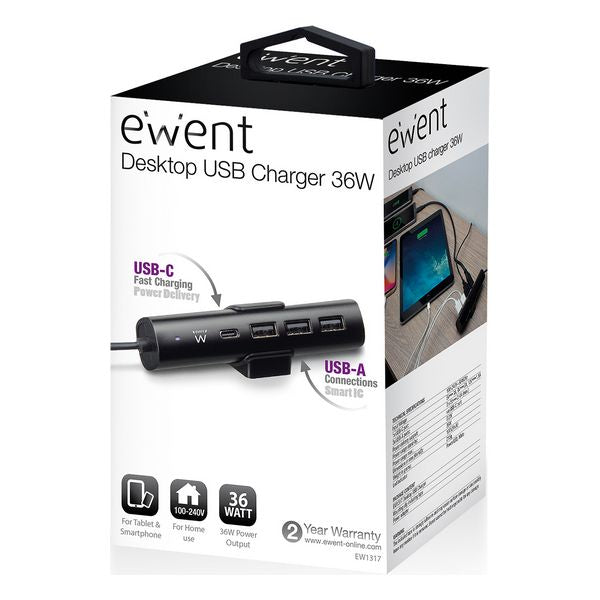 USB Desktop Charger Ewent EW1317 5V-12V Black