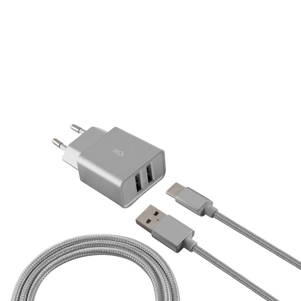 Wall Charger + USB Micro Cable Metallic