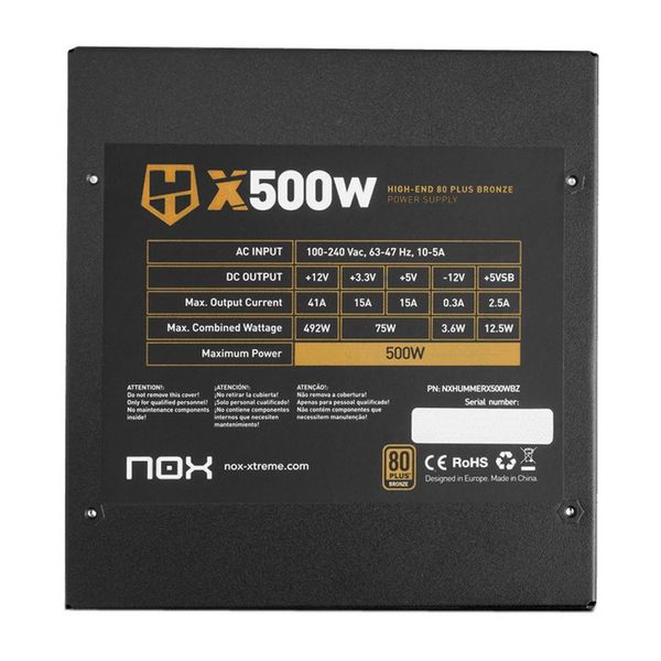 Gaming Power Supply NOX NXHUMMERX500WBZ 500W