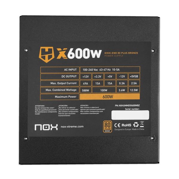 Gaming Power Supply NOX NXHUMMERX600WBZ 600W