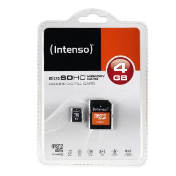 Micro SD Memory Card with Adaptor INTENSO 3413450 4 GB Class 10