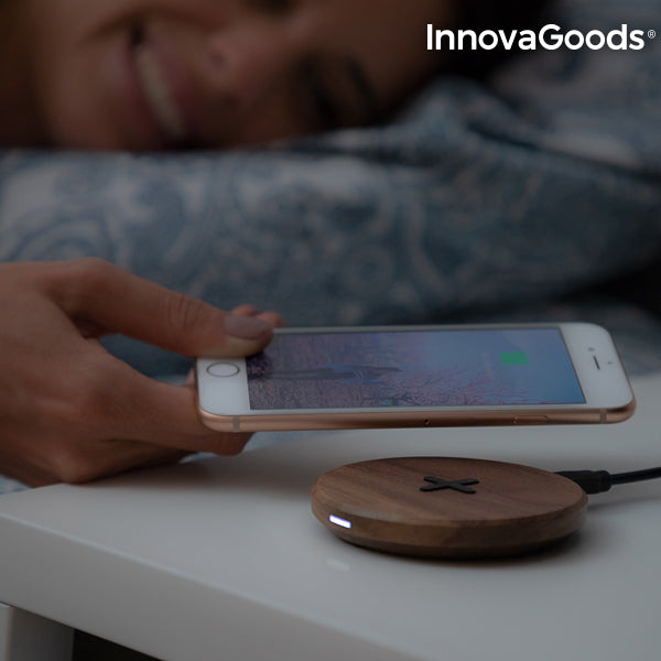 InnovaGoods Wireless Wooden Fast Charger Walnut