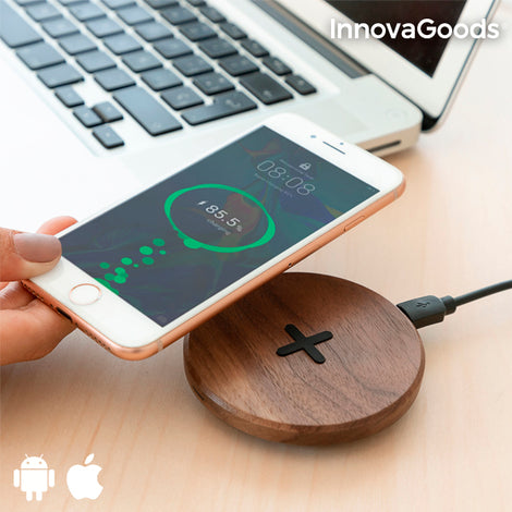 InnovaGoods Wireless Wooden Fast Charger Walnut