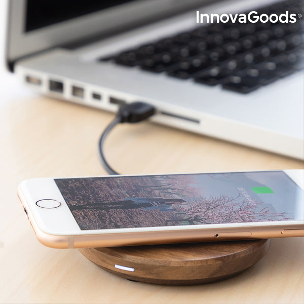 InnovaGoods Wireless Wooden Fast Charger Walnut