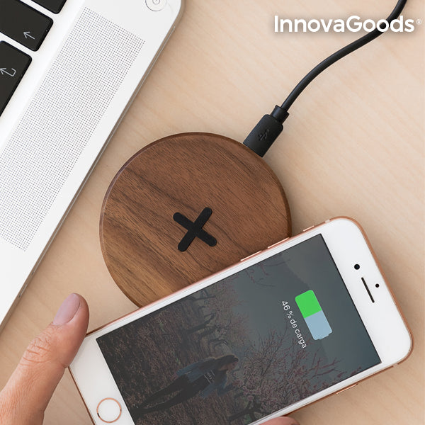 InnovaGoods Wireless Wooden Fast Charger Walnut