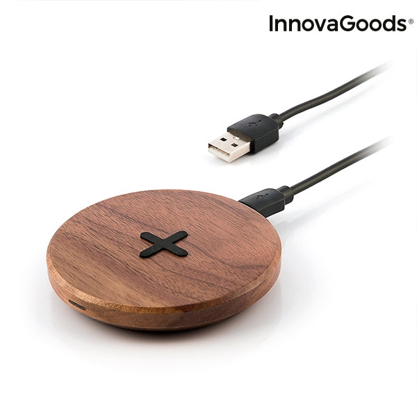 InnovaGoods Wireless Wooden Fast Charger Walnut